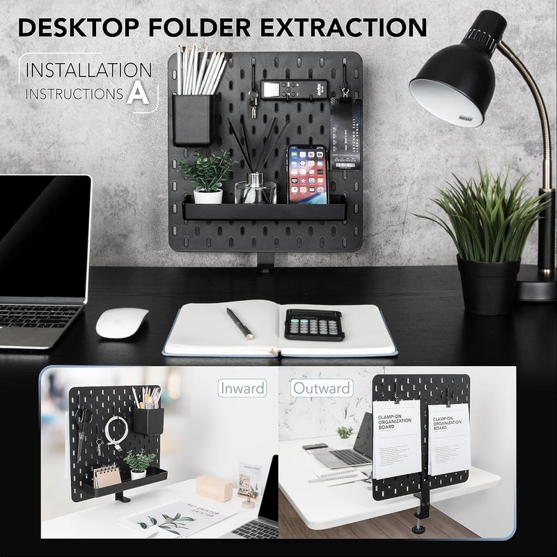 EHO Clamp-On Desk Pegboard, 13.5 x 14 inch Privacy Divider, Desk Partition Panel, No-Drill Desk Mounted Organizer, Combination Peg Board for Office, Gaming, Home, Plants, Black - Image 4